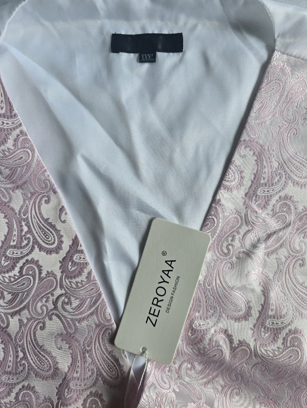 Elegant Men's Light Pink Paisley Brocade Waistcoat Vest Size XXL